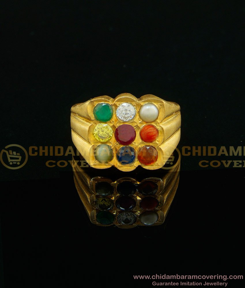 RNG015 - Impon Rasi Kal Navaratna 9 Stone Ring Original Panchdhatu Ring Online