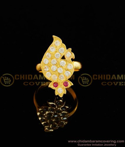 RNG038 - Elegant Peacock Design Finger Ring Impon Gold Design Stone Ring Imitation Jewellery 