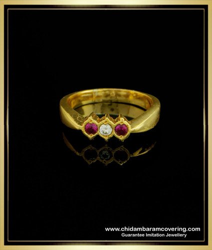 RNG163 – Original Impon Gold Ring Design White and Ruby Stone Panchaloha Rings for Women  