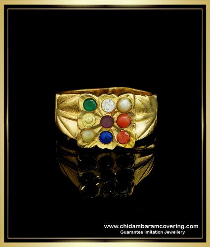 RNG169 - Latest Five Metal Navaratna Gold Ring Design Gold Plated Rasikal Mothiram Online 