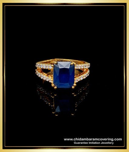 RNG202 - Trendy Daily Wear Blue Stone with White Stone Gold Plated Ring Online