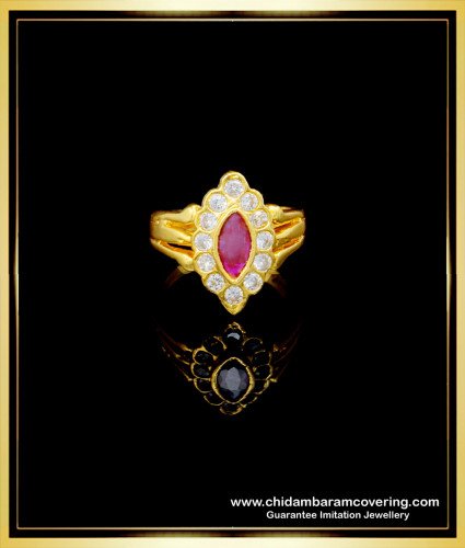 RNG254 - Beautiful Gold Design White and Ruby Stone Impon Ladies Ring Online