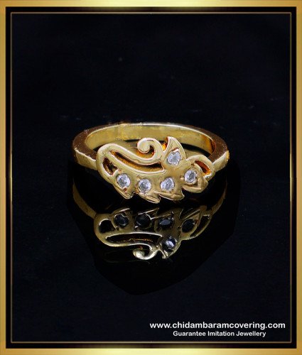 RNG442 - Gold Design White Stone Peacock Rings Designs for Ladies