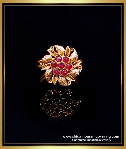 RNG479 - Unique Ruby Kemp Stone Flower Design Antique Ring Online