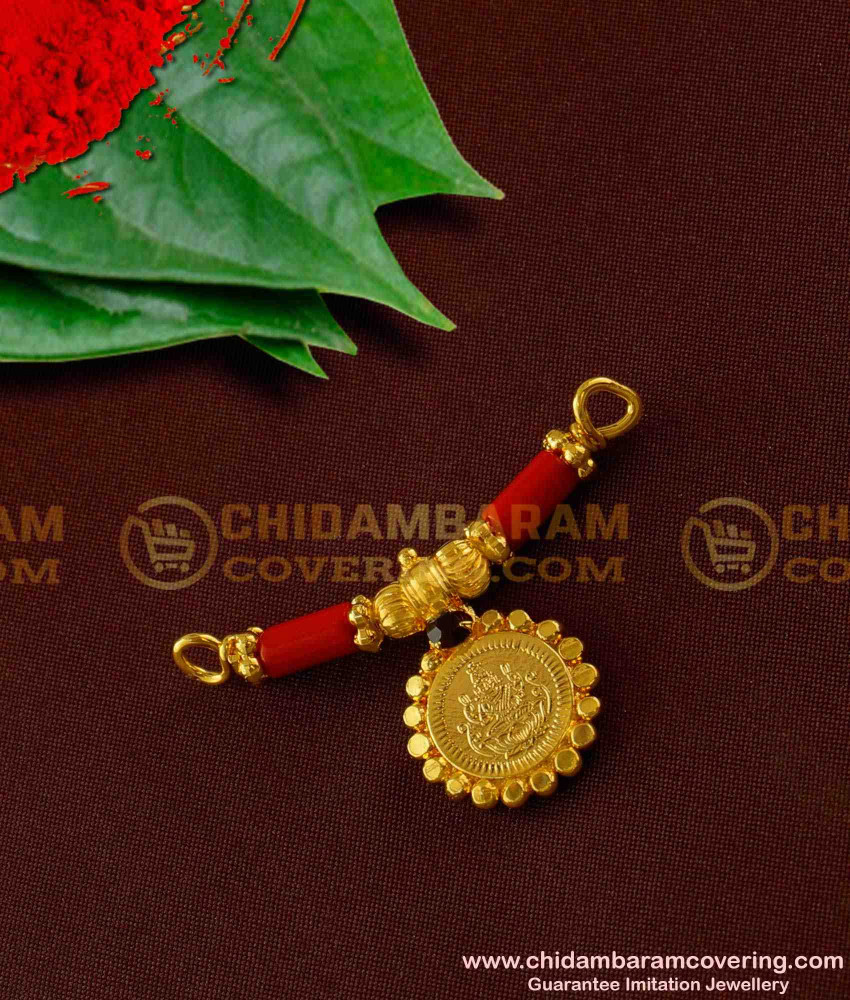 TAL40 - Gold Beads and Coral Lakshmi Coin Mangalsutra for Women | Coral Mangalsutra Online